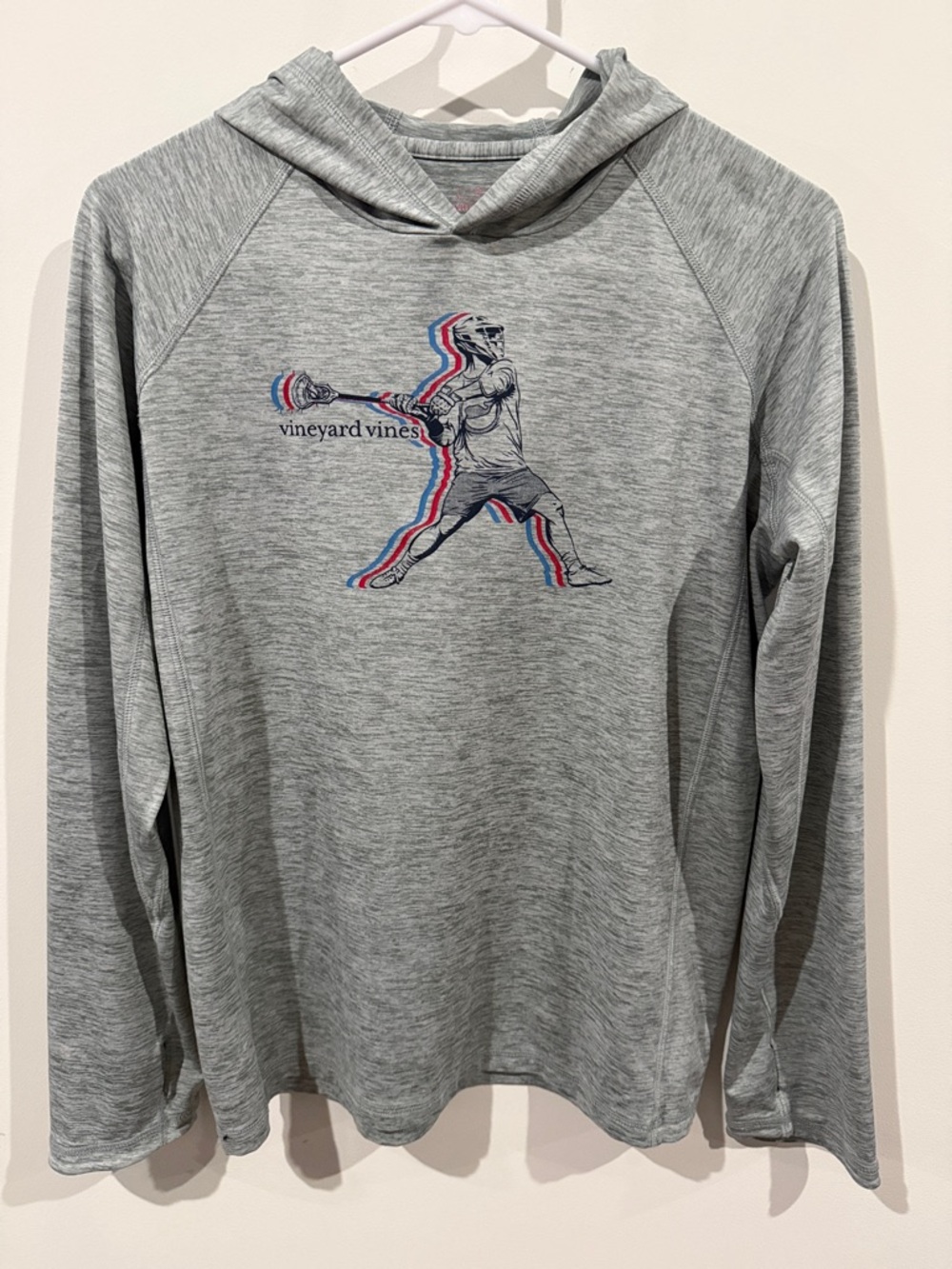 Vineyard Vines Men’s Gray Hooded Long-Sleeve Shirt - lacrosse Graphic